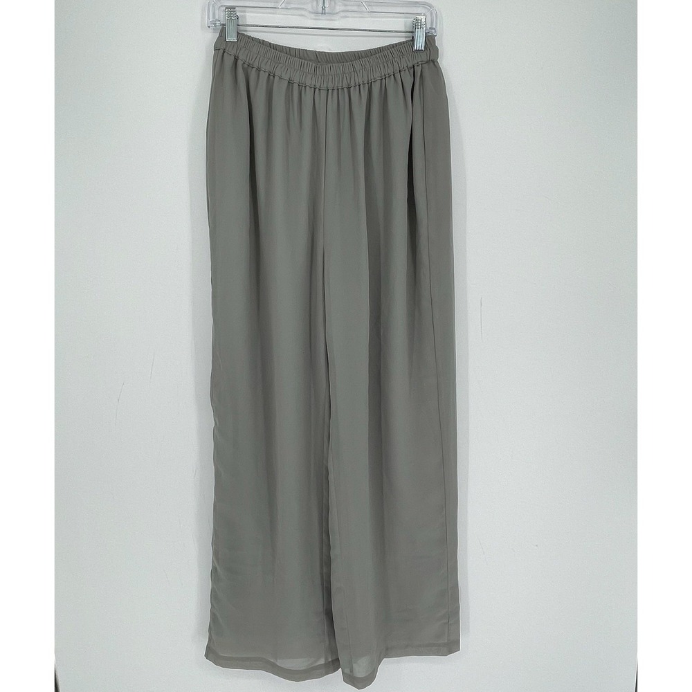 Women's Gray Elastic Waist Chiffon Wide Leg Trousers Palazzo Pants Plus Size 12W